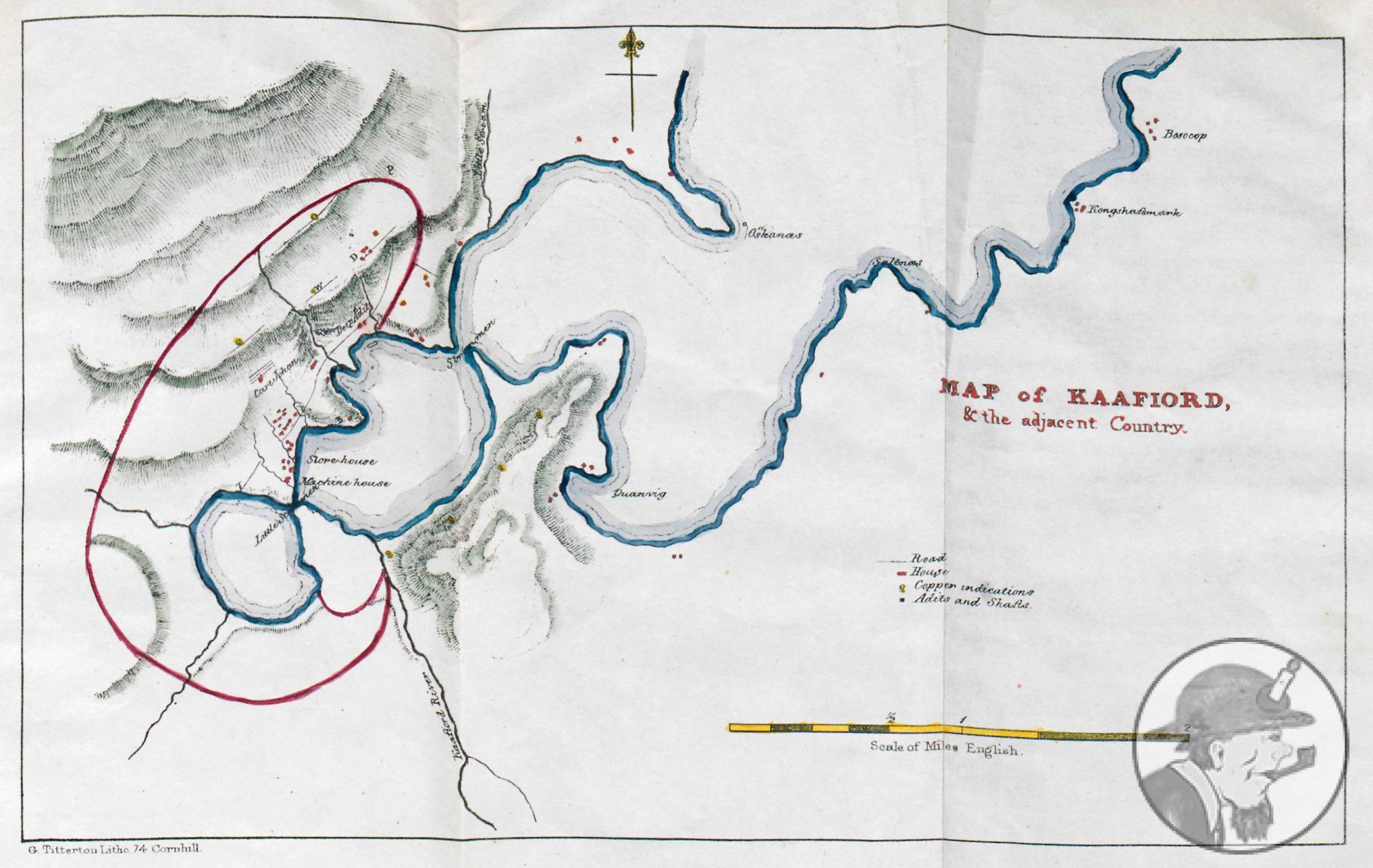 Map of Alten Copper Mines and Kafjord, Norway