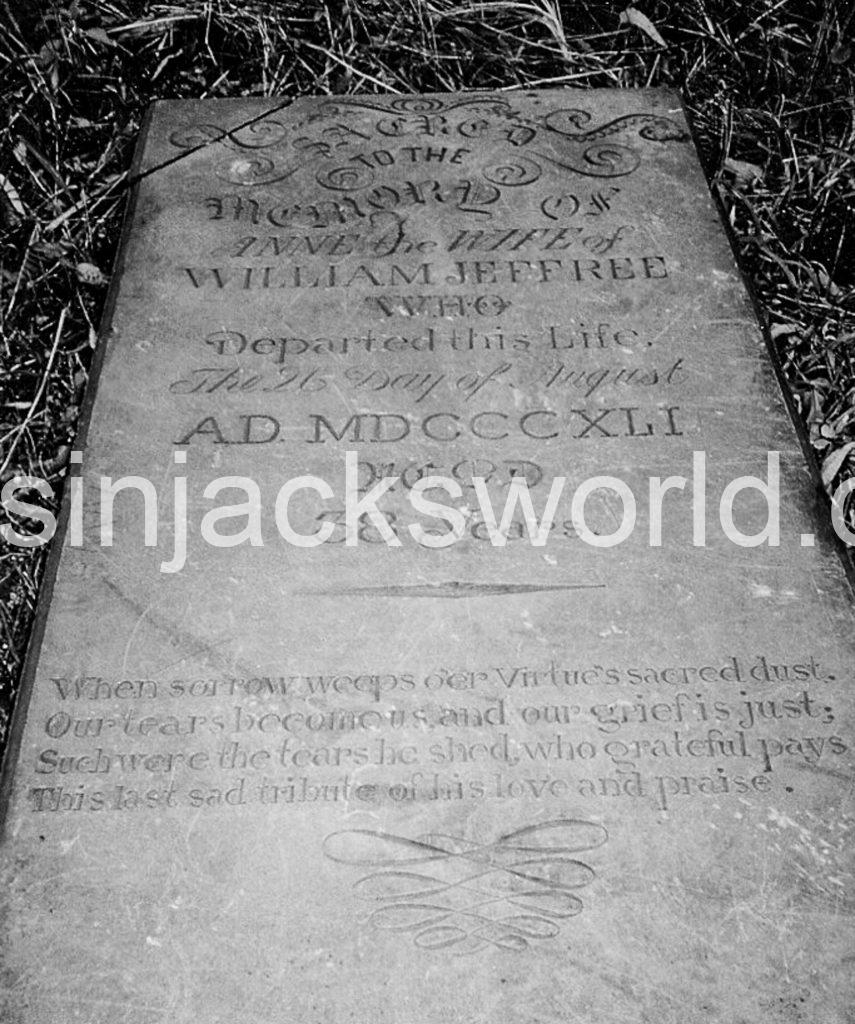 Headstone of Anne Jeffree (Jeffrey) of Gwennap, the wife of one of the Cornish Mine Captains