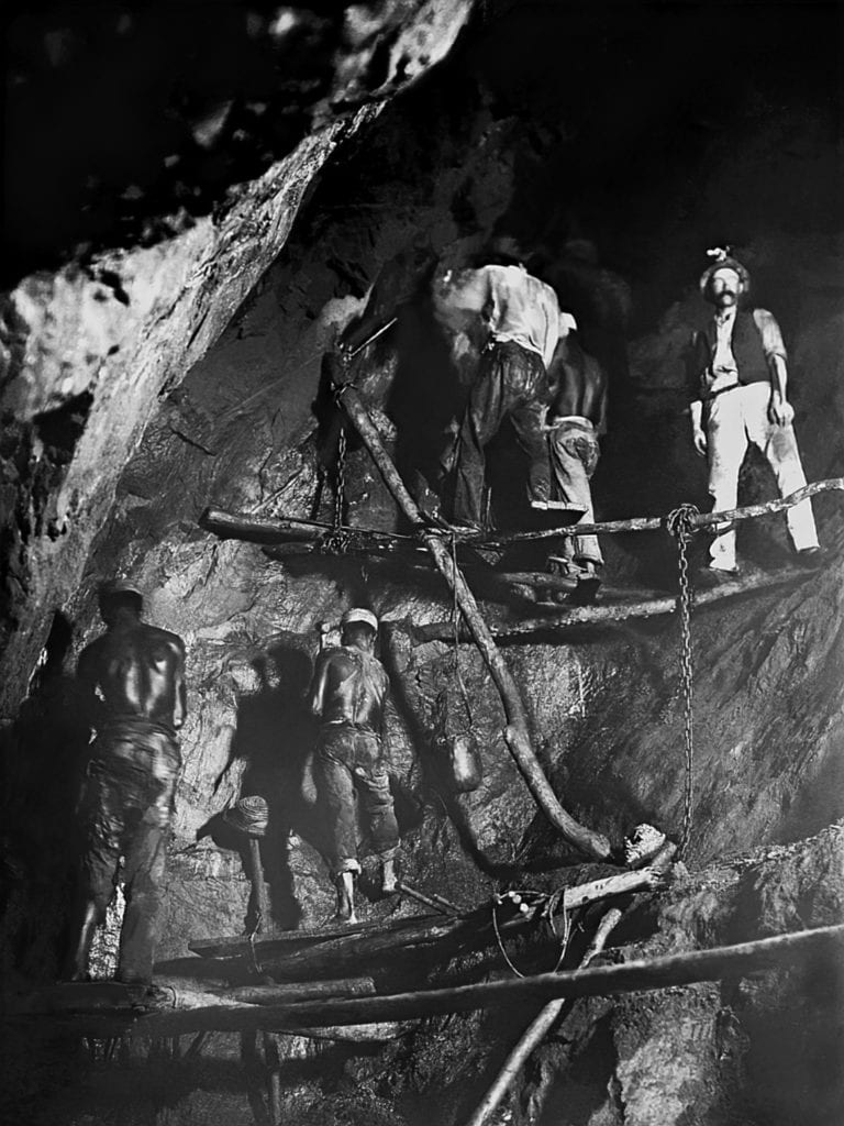Black miners in a gold mine, Brazil