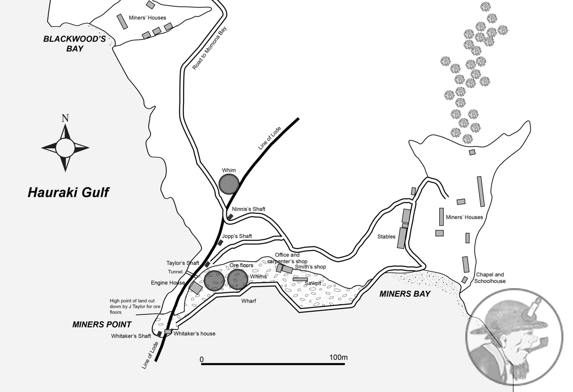 Kawau mine new zealand surface plan, Ninnis 1848