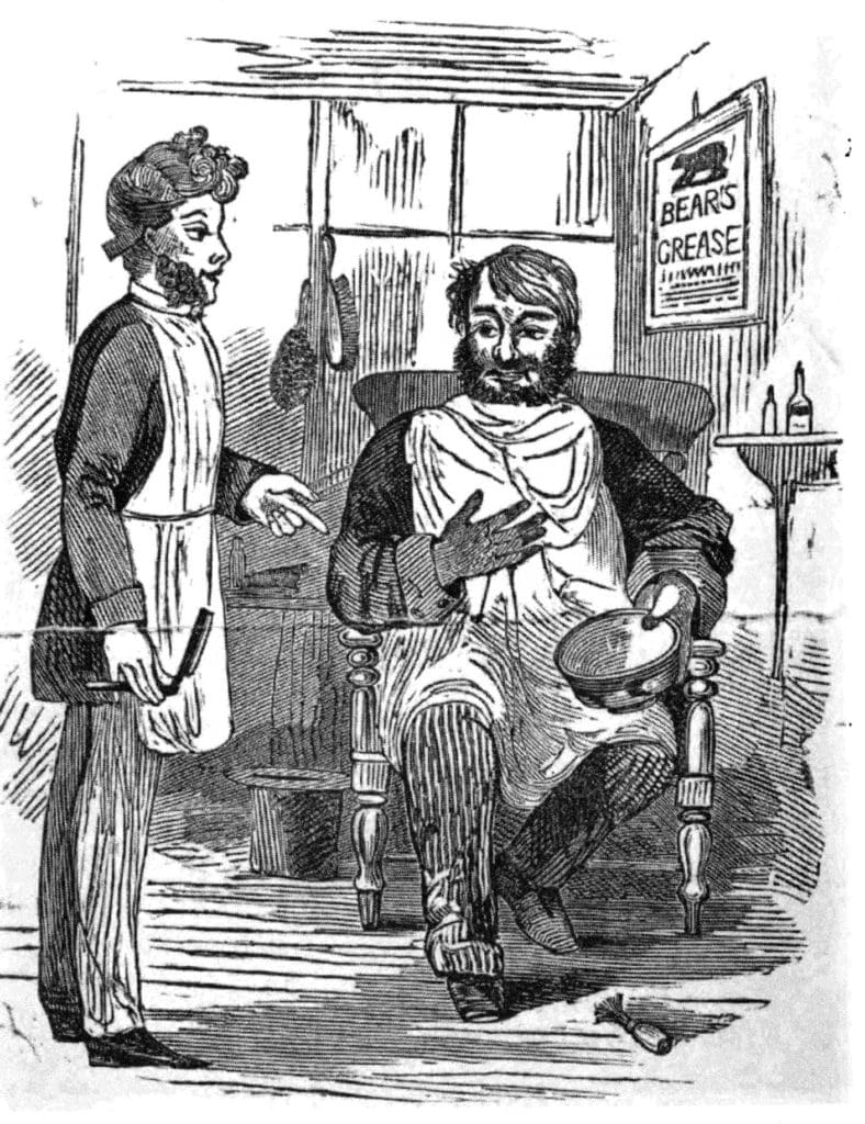 Cousin Jack in the London barber's shop, from Daniel's 'Cornish Thalia'
