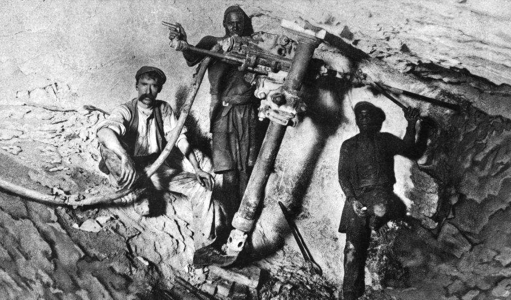 Rock drill operators in the Robinson Deep Mine on the Rand, early C20th