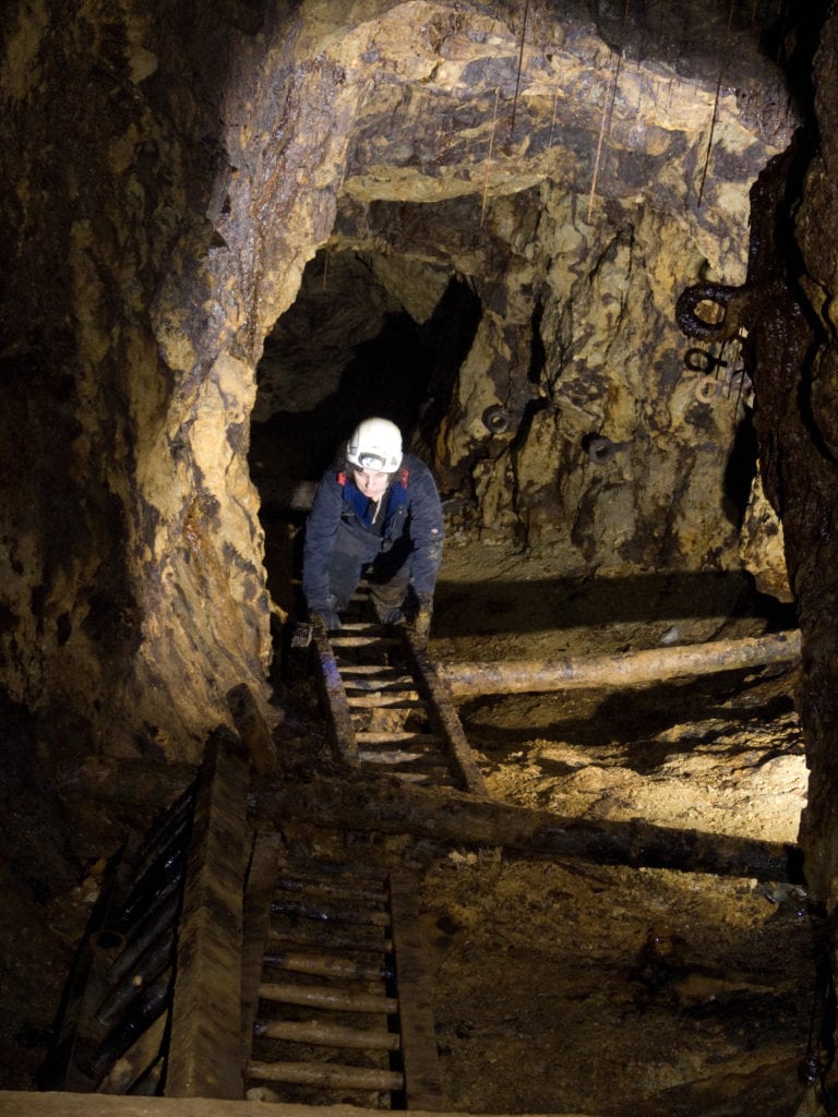 The author exploring the 850 Level at Tigroney 2011, which is now inaccessible