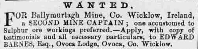Miner captain wanted Wicklow