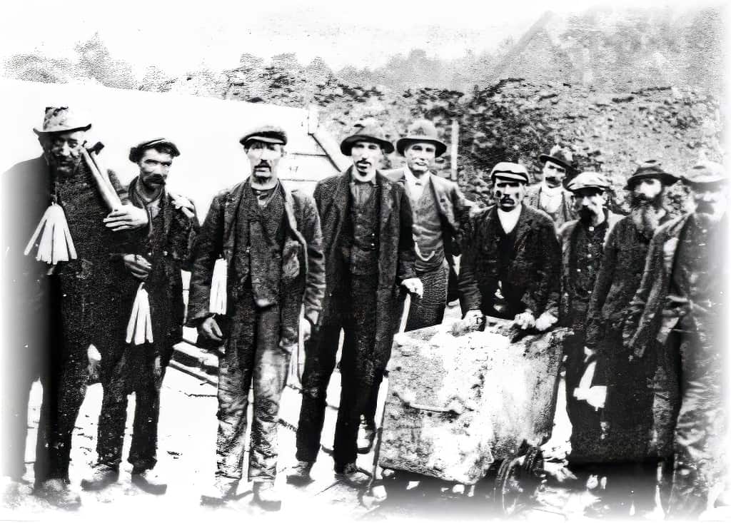 Captain James Higgins with mine workers at Avoca, Wicklow