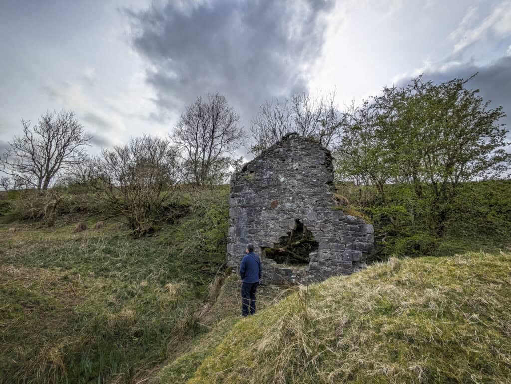 Extant remains of the Cornish rolls crusher house, Glentogher Mine, 2025