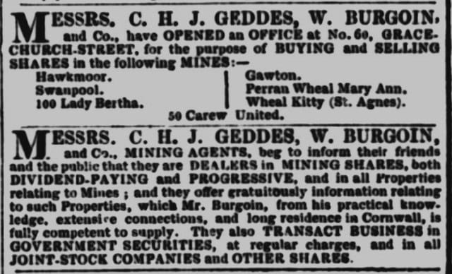 Burgan's advert in the Shipping and Mercantile Gazette,18 January 1856