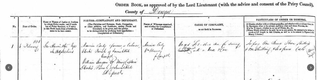 William Burgan court order for non-payment of wages to Maurice Early