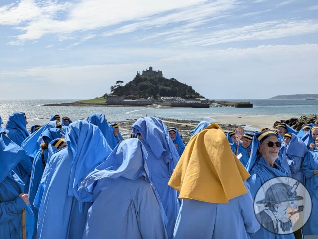 Bards of Gorsedh Kernow gathering at Maypole Gardens, Marazion