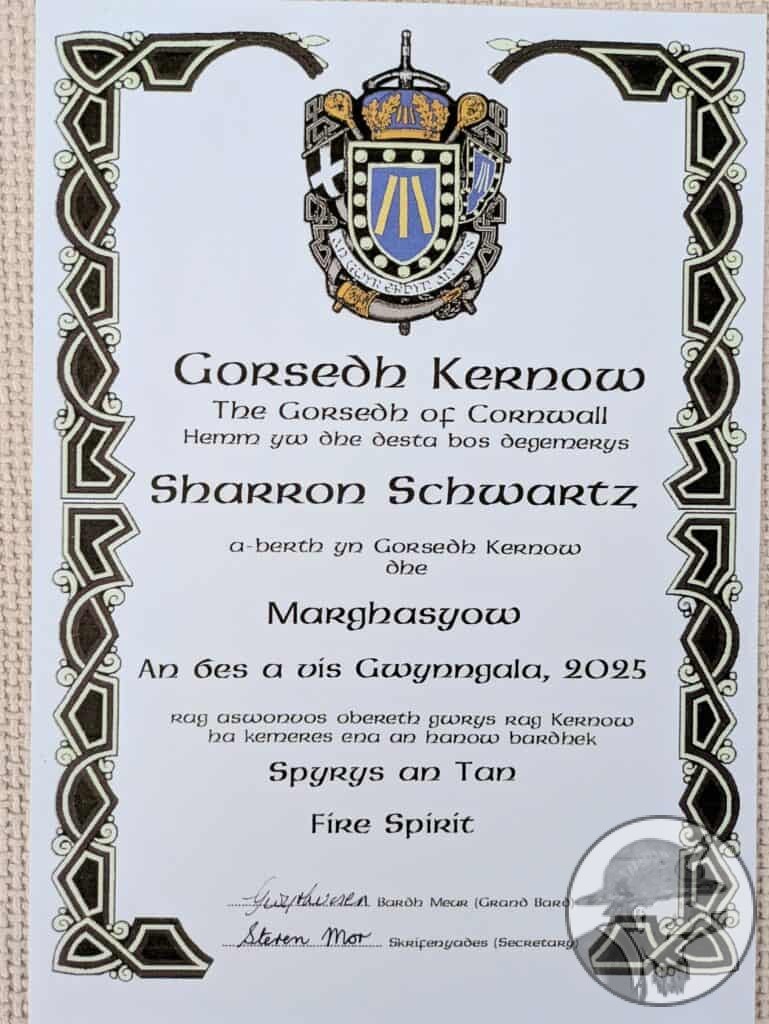 Gorsedh certificate