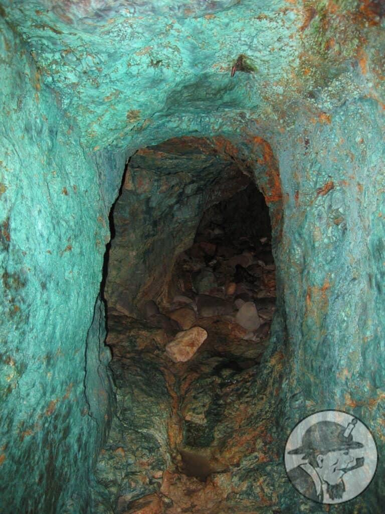 Dooneen cliff adit with secondary copper mineralisation