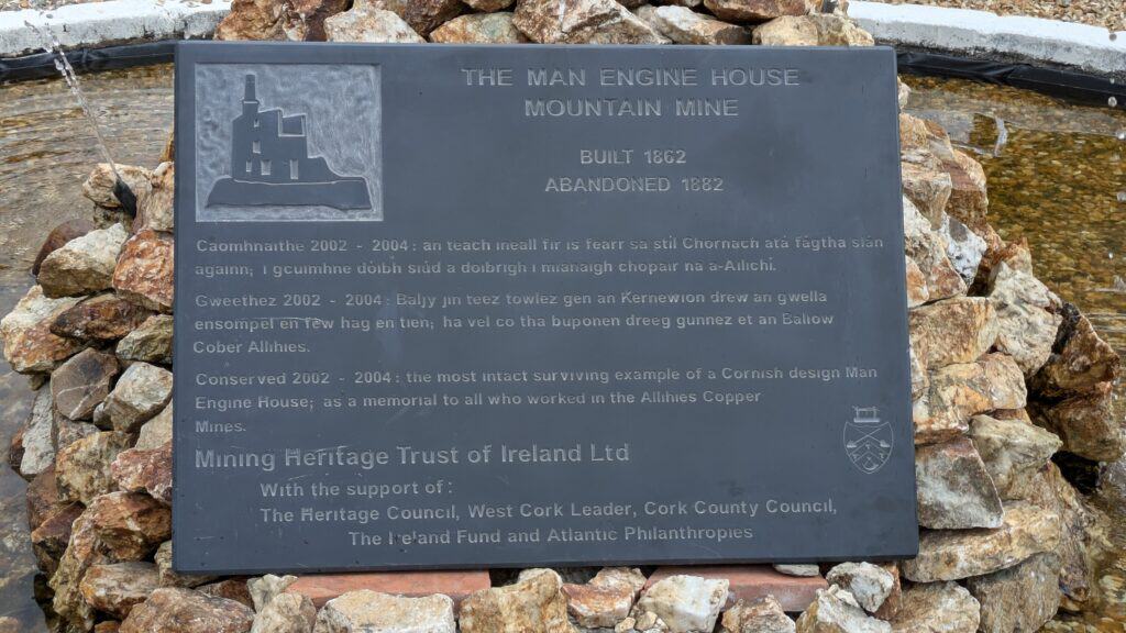 Commemorative Mountain Mine Conservation Plaque in Irish, Cornish and English 