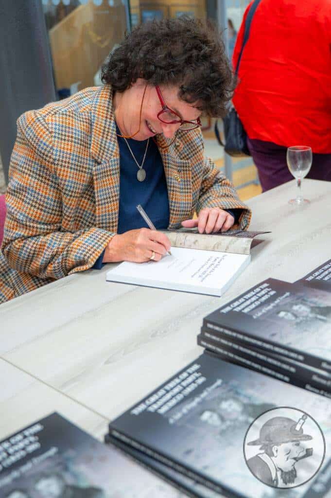 Book signing at the launch of the Great Trek of the Transport Party, Kresen Kernow. Bex Chamberlain